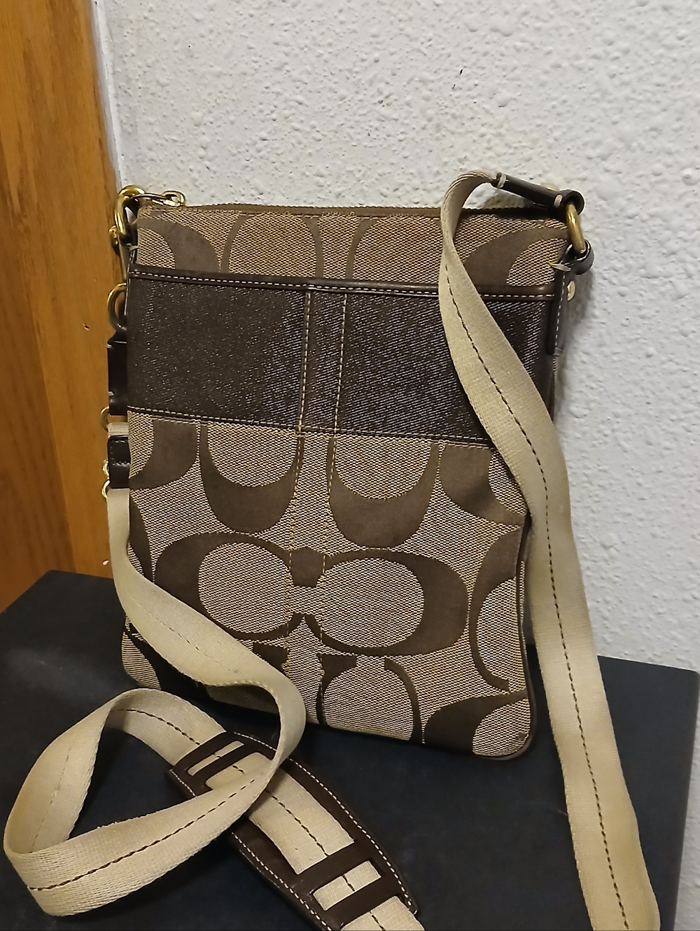 COACH Signature Jacquard Heritage File Crossbody Bag - Brown & Tan (L0767-41207)